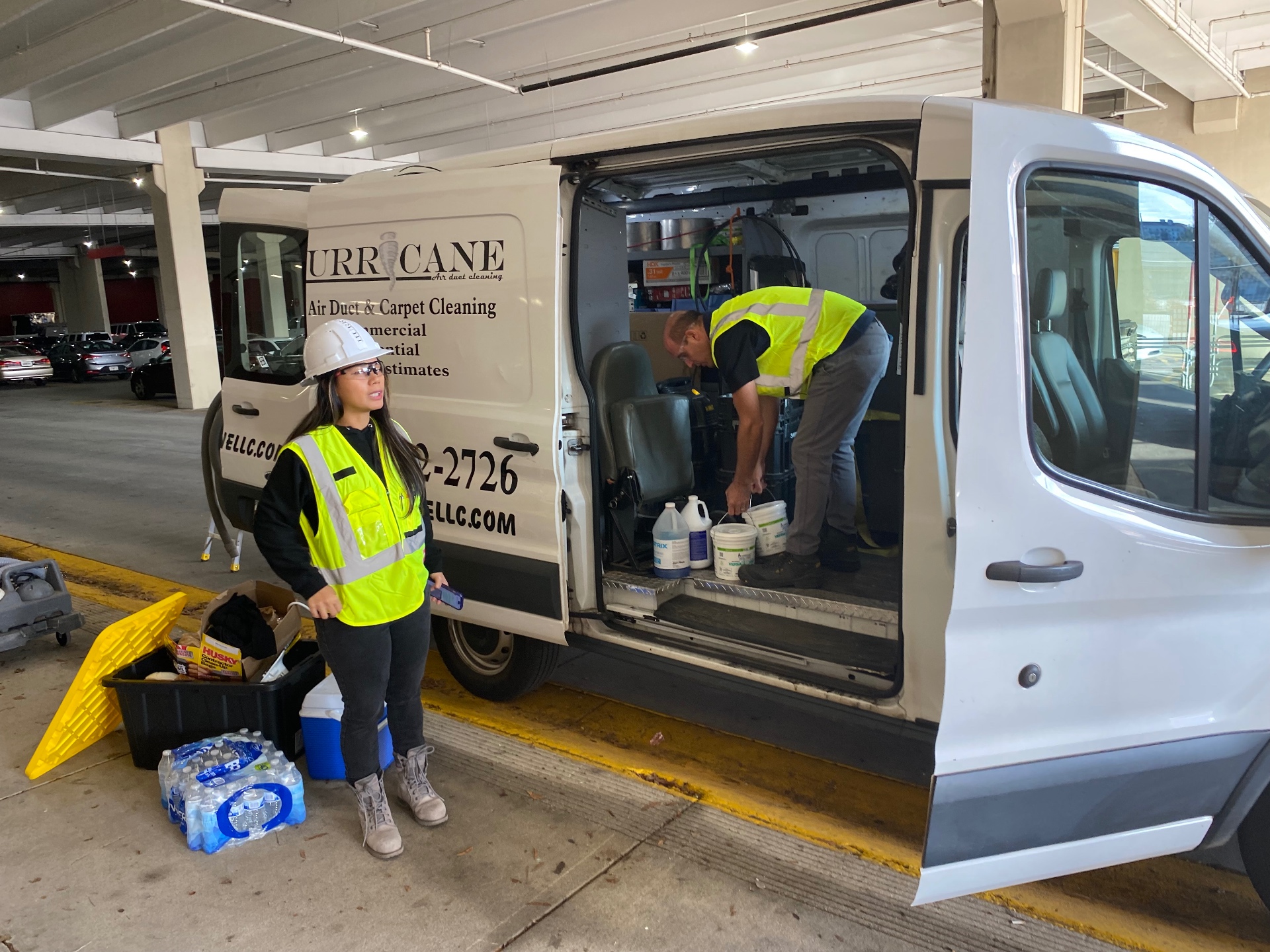Hurricane service van — on-site at commercial garage