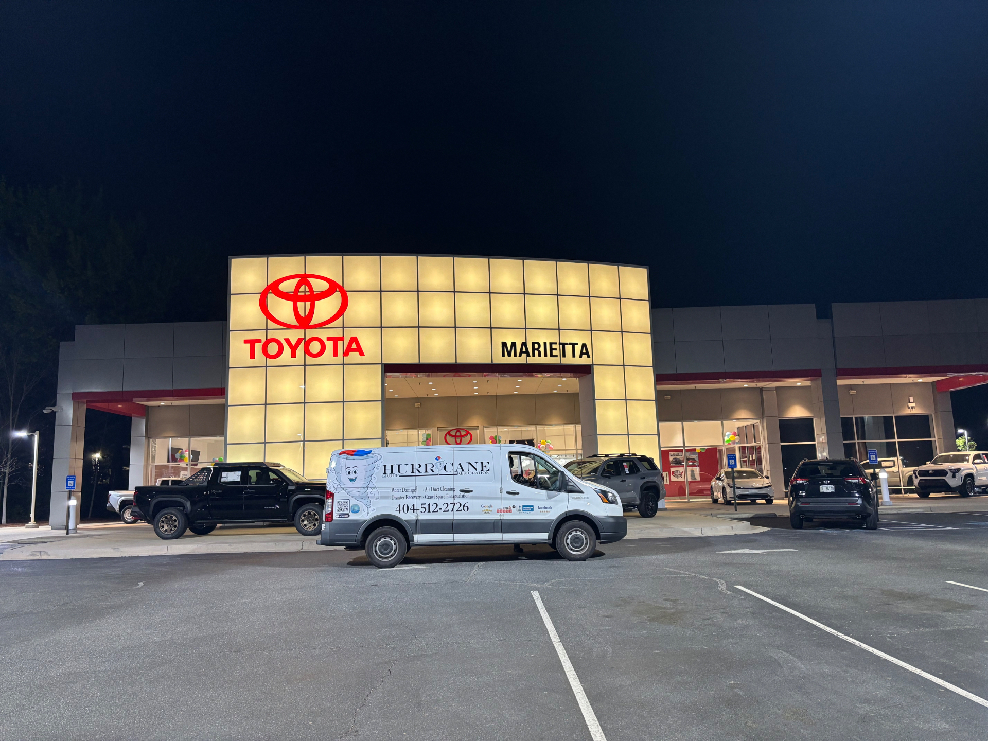 Marietta Toyota dealership — Hurricane Group van on-site for after-hours HVAC service